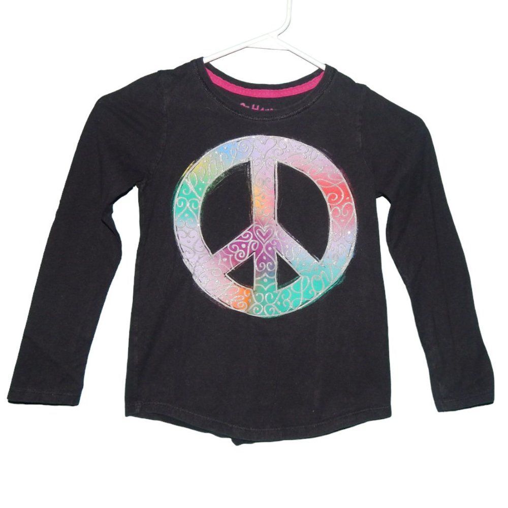 Hanes girls medium 7/8 black long sleeve peace sign graphic shirt